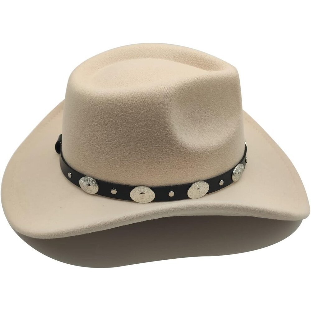 Unisex Beige Western with Braided Band Buckle Classic Fedora Cowboy Felt Hat - Picture 2 of 6